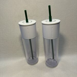 2 Pack Starbucks 2012 Mark It! Create Your Own Cold Cup 16oz Clear Tumbler Straw